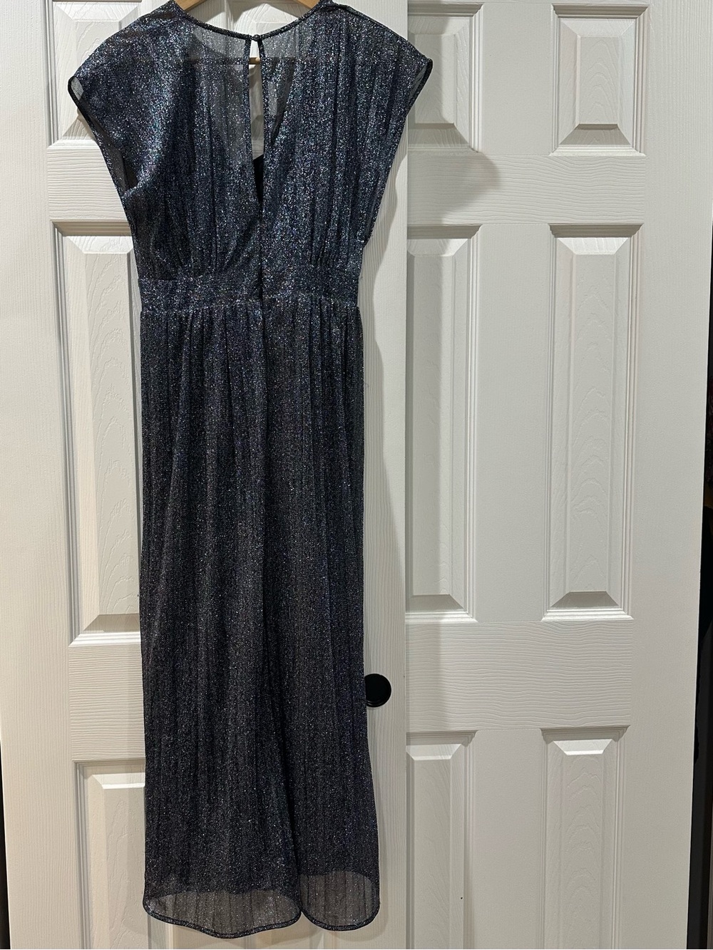Anthropologie Navy Sparkle Cap-Sleeve Maxi Dress